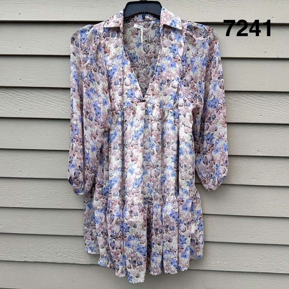 Stitchdrop Sunday Floral Mini Dress Womens Small Long Sleeve V Neck Ruffle Hem